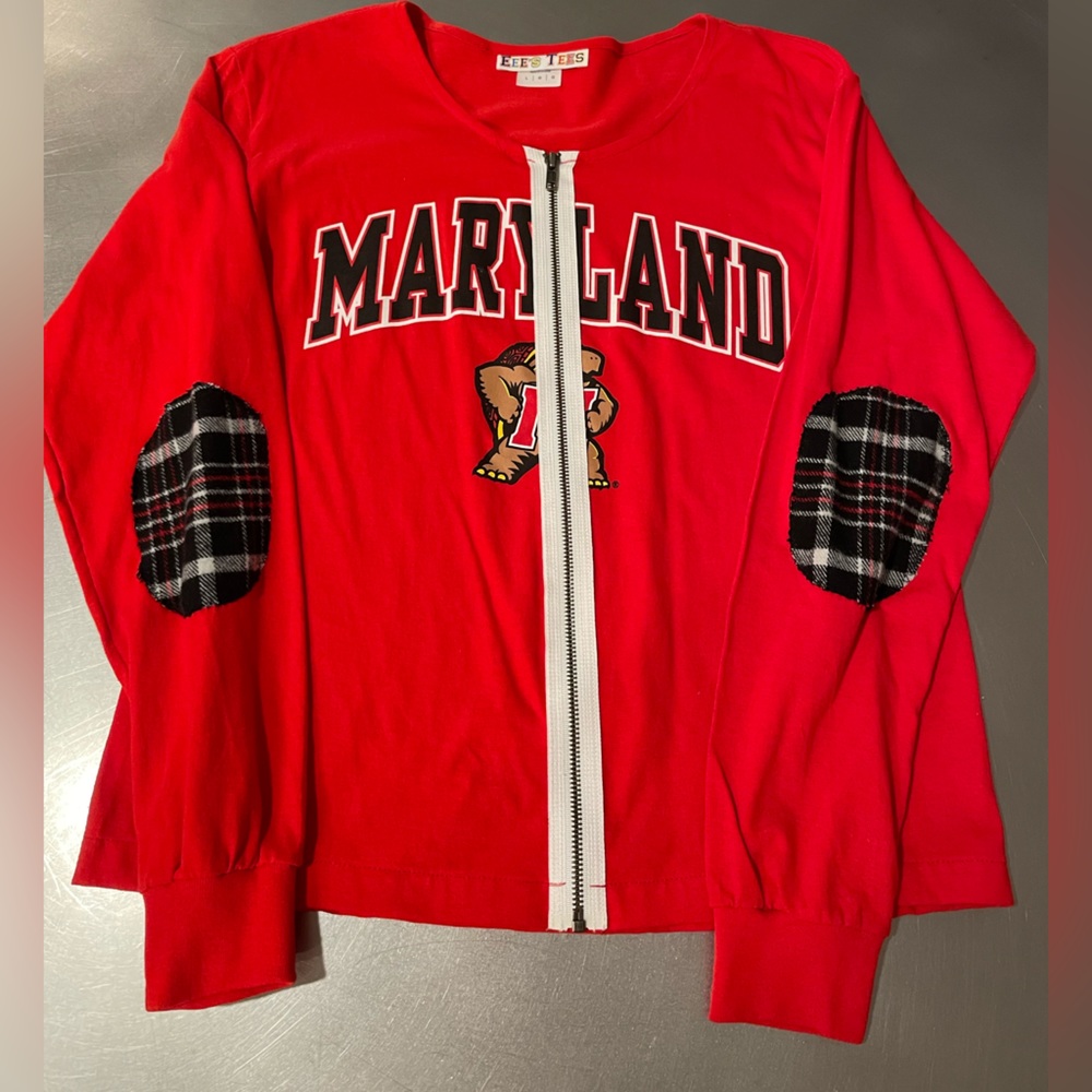 University of Maryland zip front long sleeve T-shirt with elbow patch detail